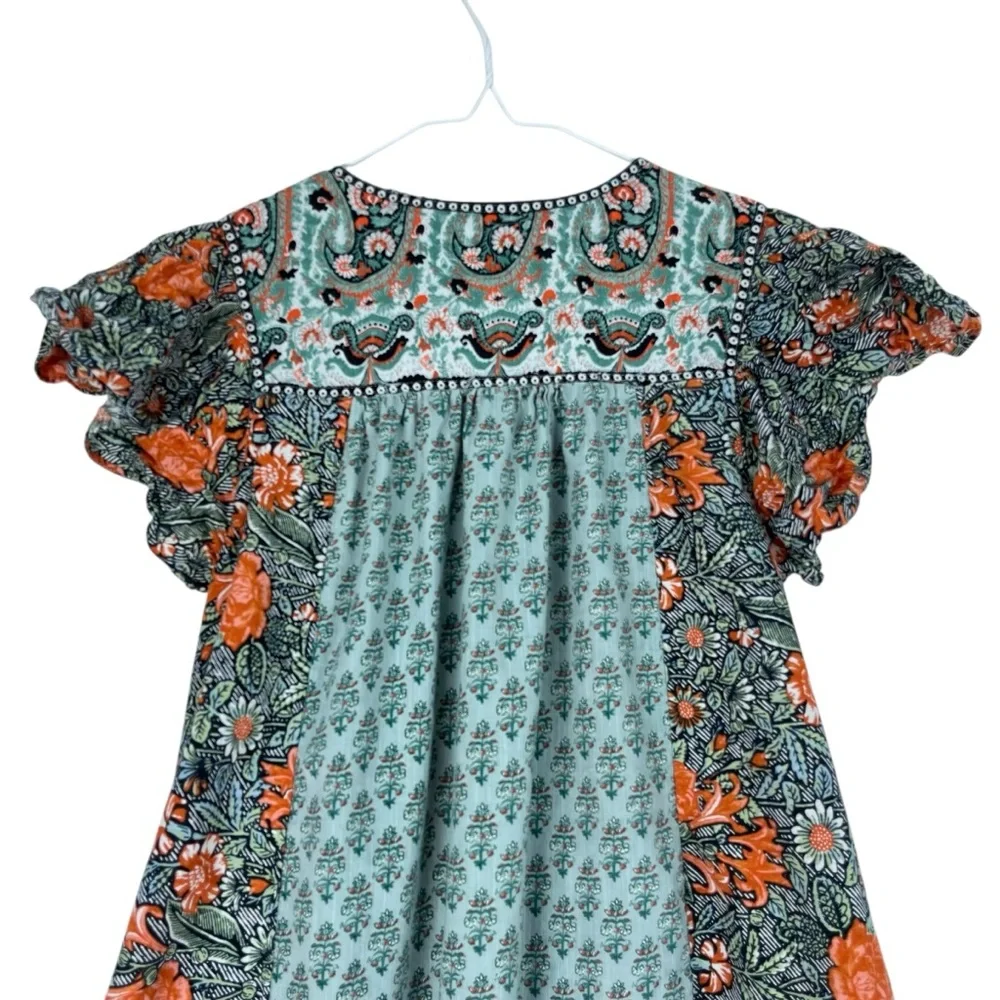 By Anthropologie Astrid Tunic Dress Flutter Sleeve Boho Floral Peasant Style SM - Picture 6 of 12